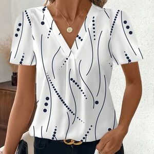 Chic Black and White Women's V-Neck Top